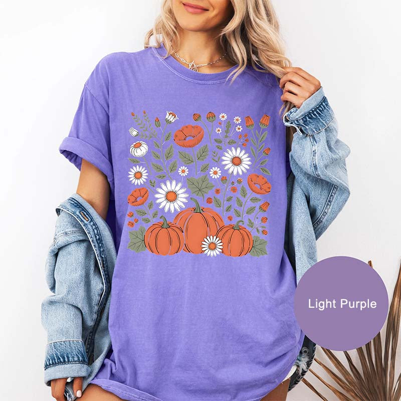 Vintage Pumpkin Floral Retro Autumn Flowers T-Shirt