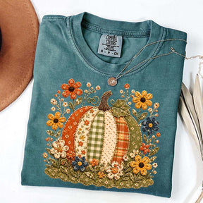 Faux Patchwork Floral Pumpkin T-Shirt