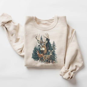 90's Retro Fall Buck And Doe Deer Sweatshirt