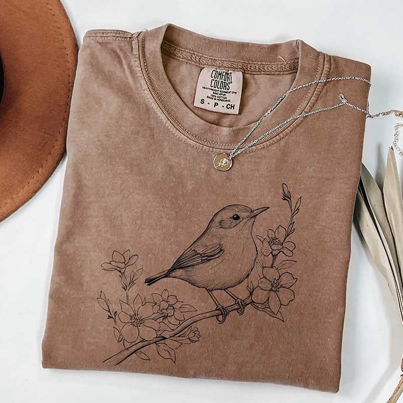Botanical Bird Graphic T-Shirt