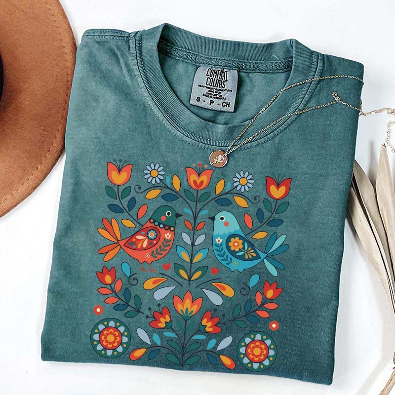Cute Scandinavian Folk Art Bird T-Shirt