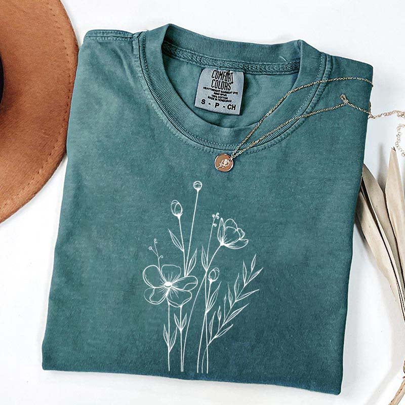 Minimalist Wildflower Plant Floral T-Shirt
