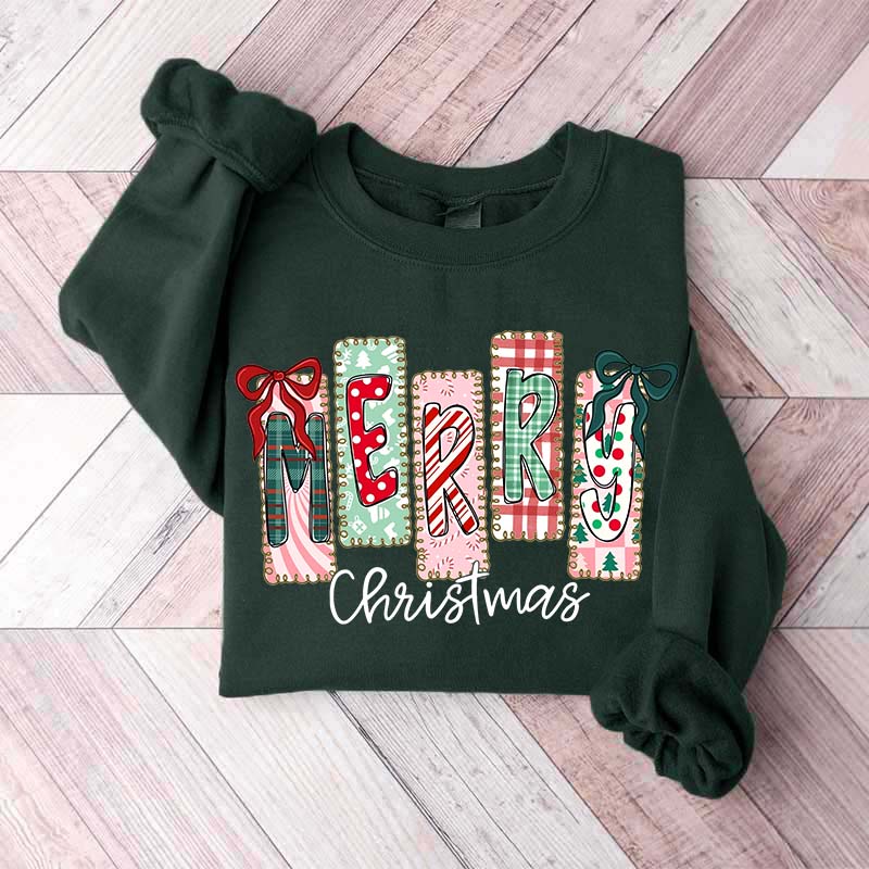 Coquette Merry Christmas Preppy Bow Retro Sweatshirt