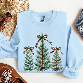 Leopard Print Bow Minimalist Christmas Trees Sweatshirt