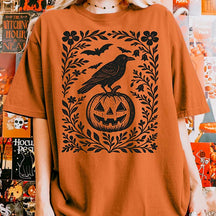 Halloween Crow Pumpkin Floral T-Shirt