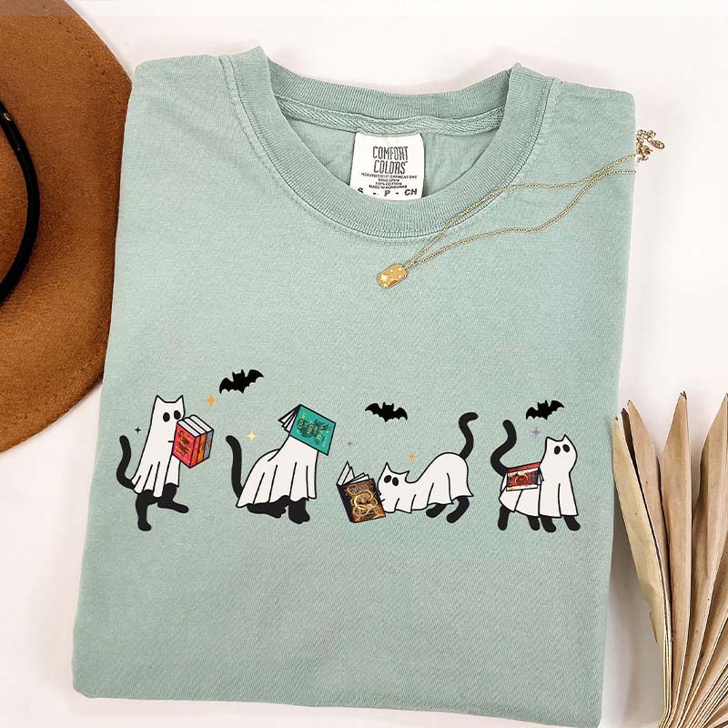 Ghost Cat Reading Lover T-Shirt