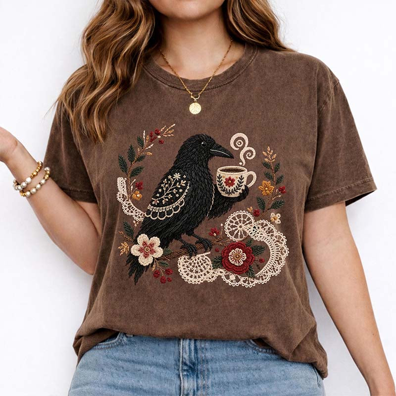 Boho Bird Crow Coffee Lover T-Shirt