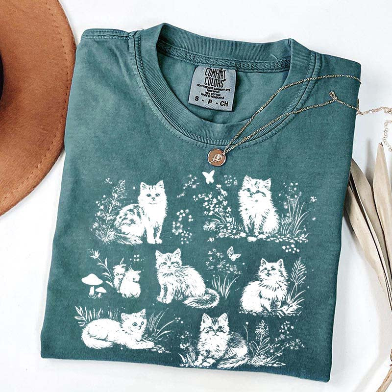 Vintage 90s Cats Pet Floral T-Shirt