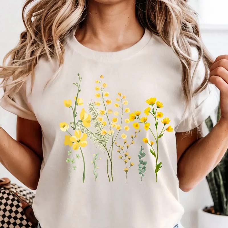 Boho Yellow Botanical Wildflower Flower T-Shirt