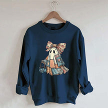 Retro Halloween Blue Denim Ghost Sweatshirt