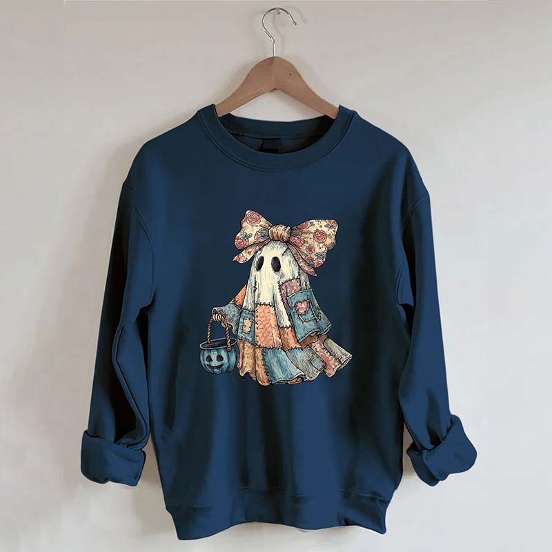 Retro Halloween Blue Denim Ghost Sweatshirt