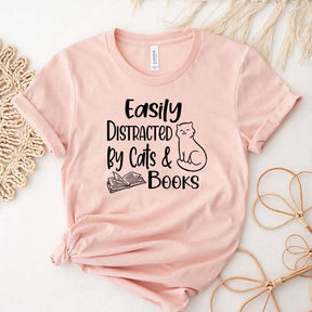 Easily Distracted Cats and Books T-Shirt