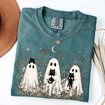 Vintage Whimsical Ghost Black Cat T-Shirt