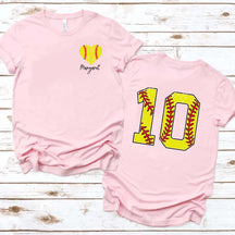 Custom Number And Name Softball Heart T-Shirt
