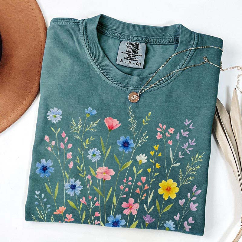 Wildflowers Vintage Blue Style T-Shirt