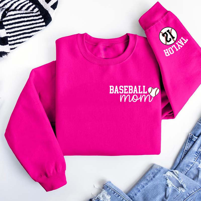 Personalize Baseball Mom Kids Name On Sleeve Sweatshirt