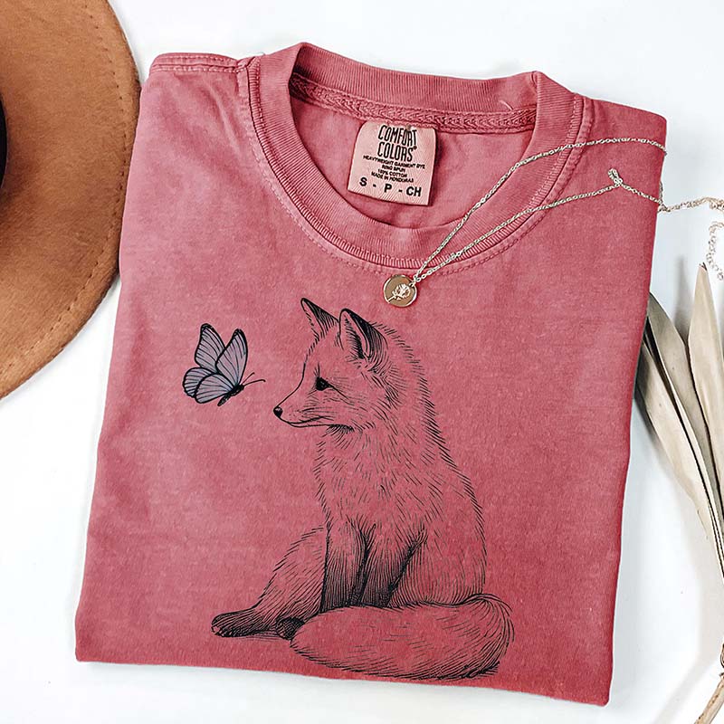 Comfort Colors Fox and Butterfly Graphic T-Shirt