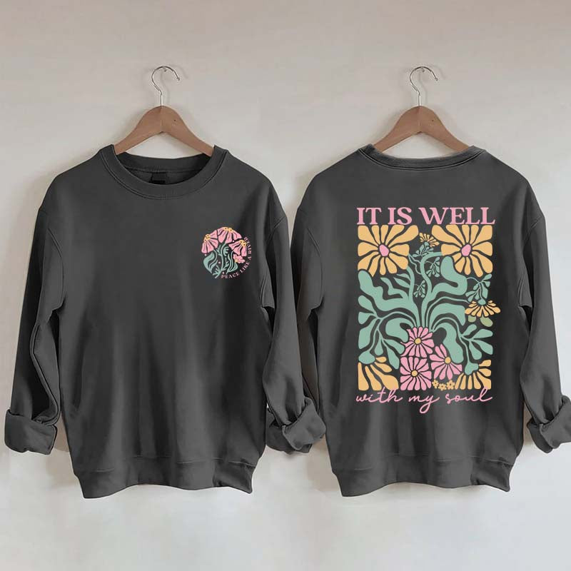 It is Well  Floral Boho Bible Verse Top Sweatshirt