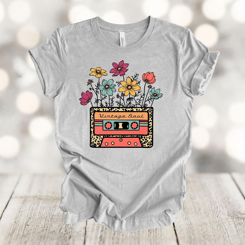 Old Cassette Tape Wildflowers T-shirt