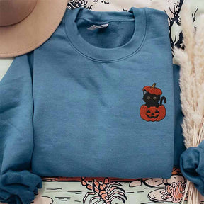 Black Cat Pumpkin Halloween Spooky Printed Sweatshirt