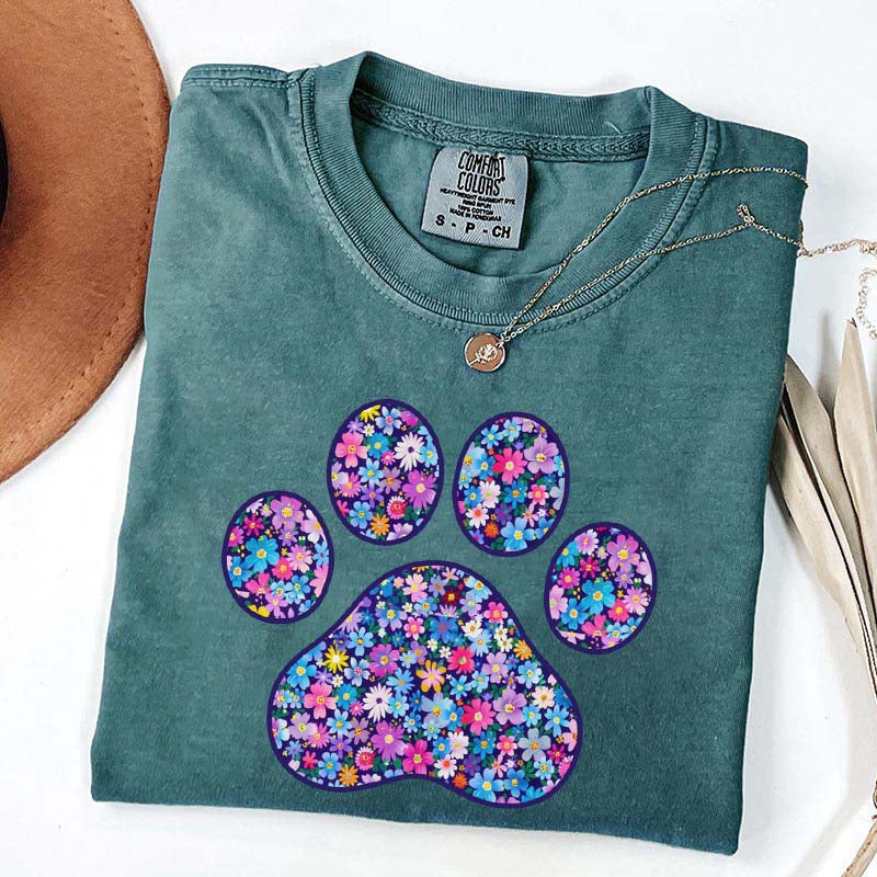 Comfort Colors Floral Paw Print T-Shirt