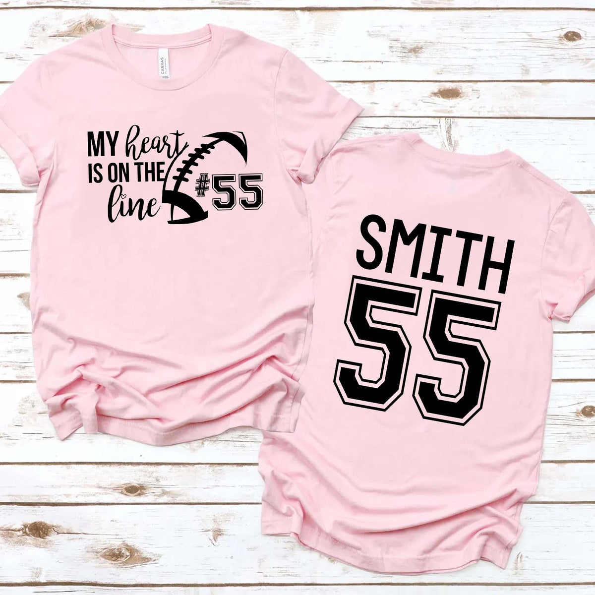 Custom Heart On The Line Football T-Shirt