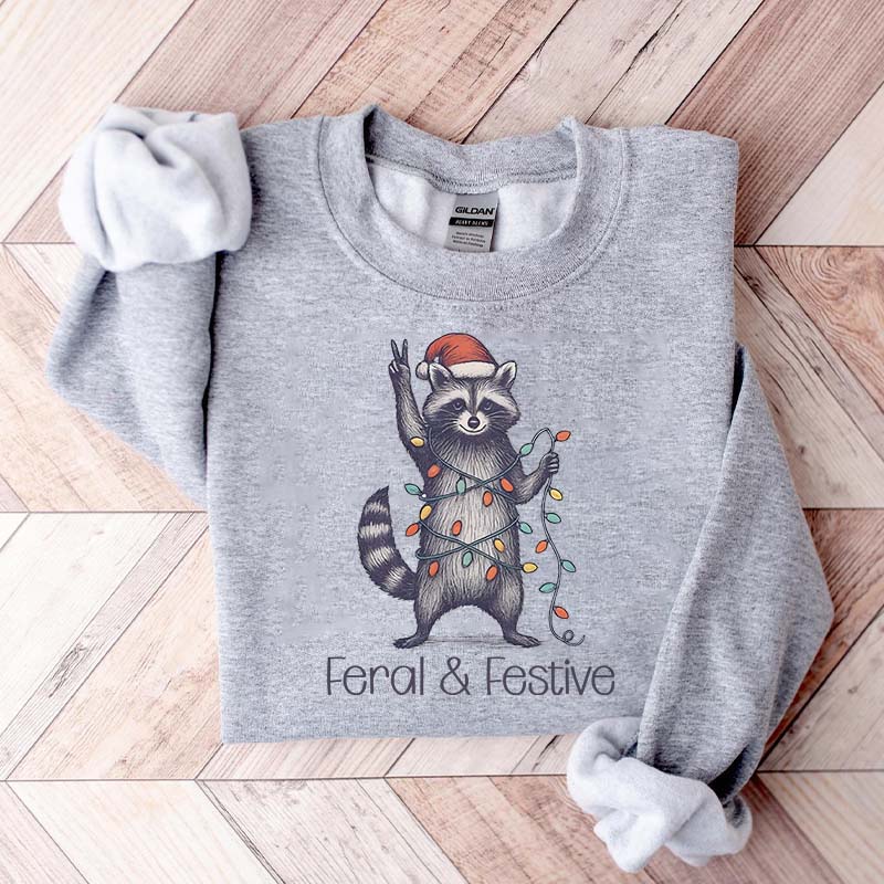 Feral and Festive Raccoon Christmas Sweatshirt