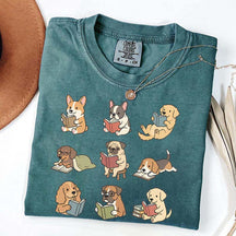 Cute Dogs with Books Animal Graphic T-Shirt
