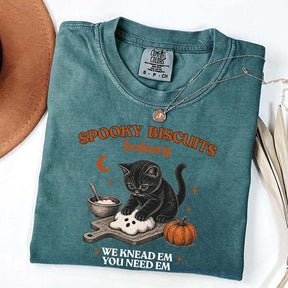 Kitty Biscuits Spooky Season Black Cat Halloween T-Shirt