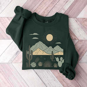 Western Desert Cactus Mountain Sweatshirt