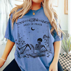 Read in Peace Skeleton Bookish Halloween T-Shirt