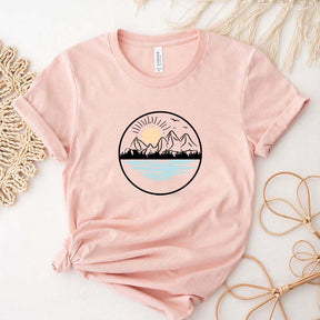 Mountain Lake Graphic Simple T-Shirt