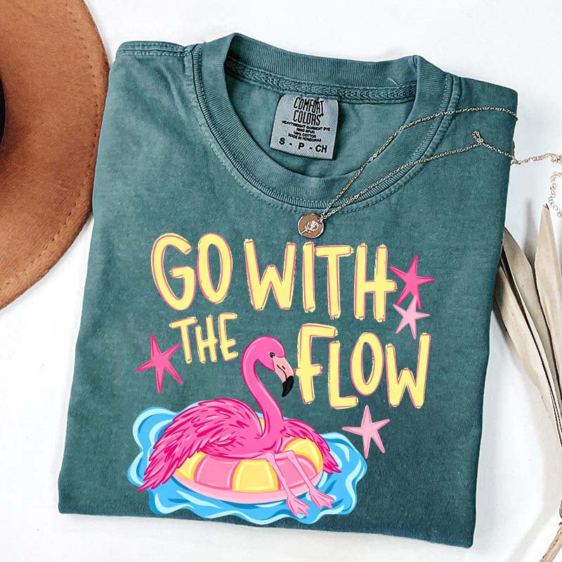 Go With The Flow Flamingo Graphic T-Shirt