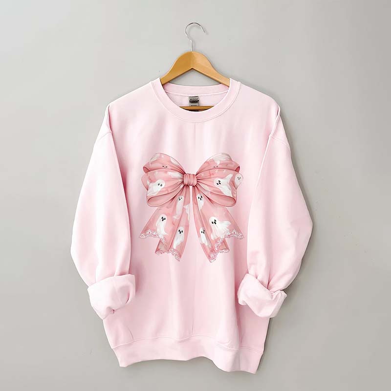 Pink Ghost Bow Coquette Halloween Sweatshirt