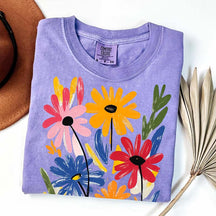 Colorful Floral Spring Hand Painted Flower T-Shirt