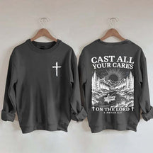 Cast All Your Cares Lord 1 Peter 5:7 Nature River Fishing Boat Sweatshirt