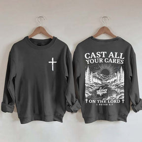 Cast All Your Cares Lord 1 Peter 5:7 Nature River Fishing Boat Sweatshirt