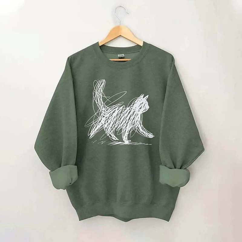 Abstract Scribble Cat Sweatshirt