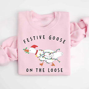 Festive Goose On The Loose Christmas Funny Sweatshirt