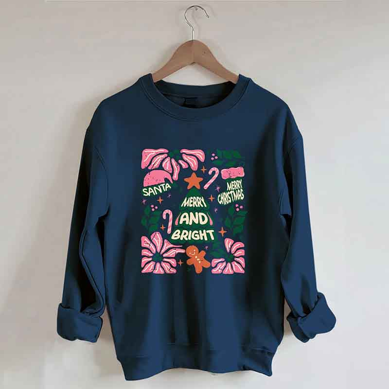 Merry And Bright Christmas Tree Flower Sweatshirt