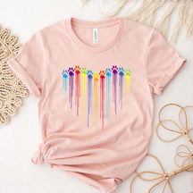 Colorful Dog Paw Heart T-Shirt