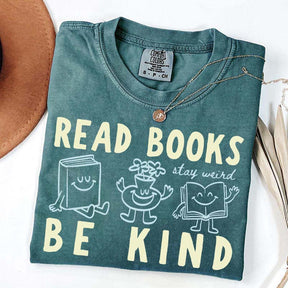 Read Books Be Kind Stay Weird Retro Doodle T-Shirt