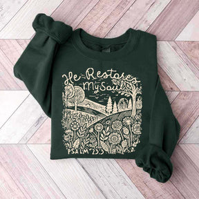 He Restores My Soul Psalm Floral Vintage Sweatshirt