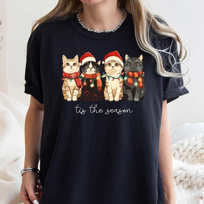 Cute Cat Christmas Tis The Season T-Shirt