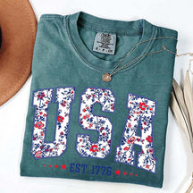 Flower USA Floral Patriotic T-Shirt
