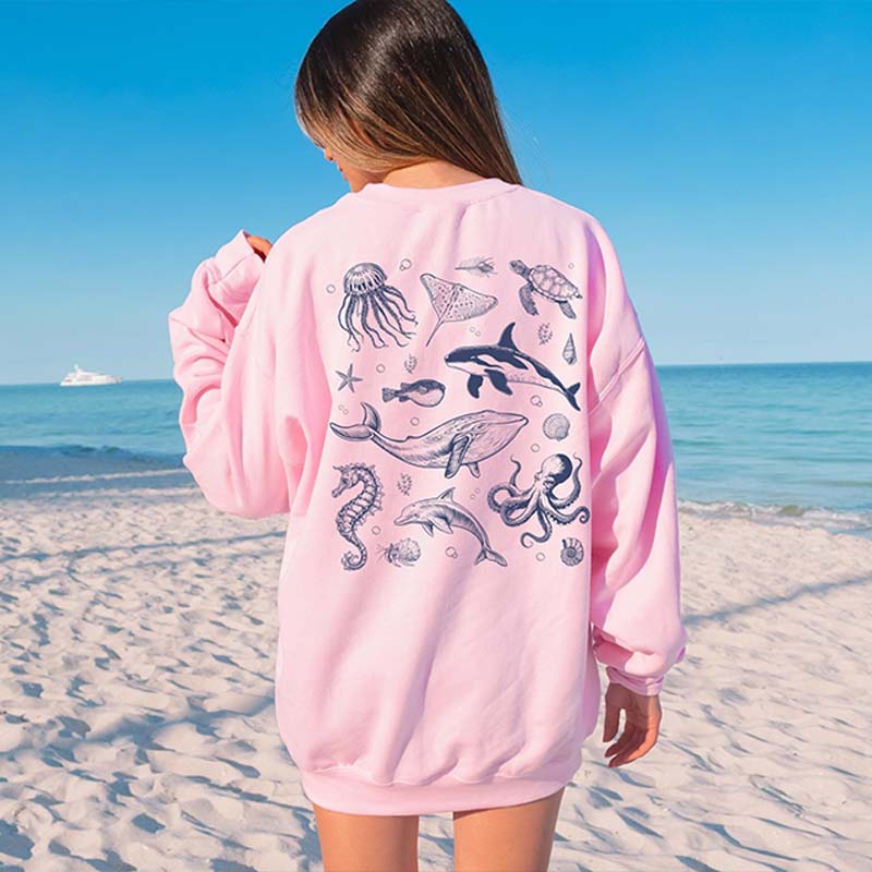 Sea Animal Print Back Hoodie