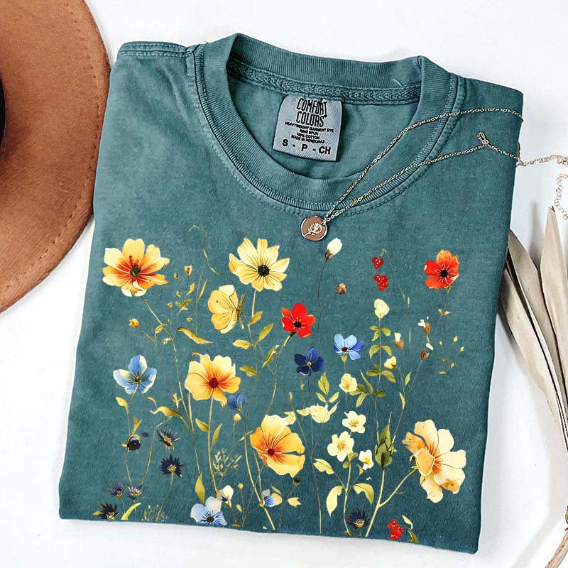 Delicate Floral Print Botanical T-Shirt