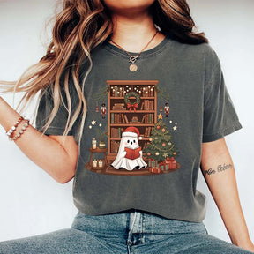 Comfort Colors Cute Ghost Reading Book Christmas T-Shirt