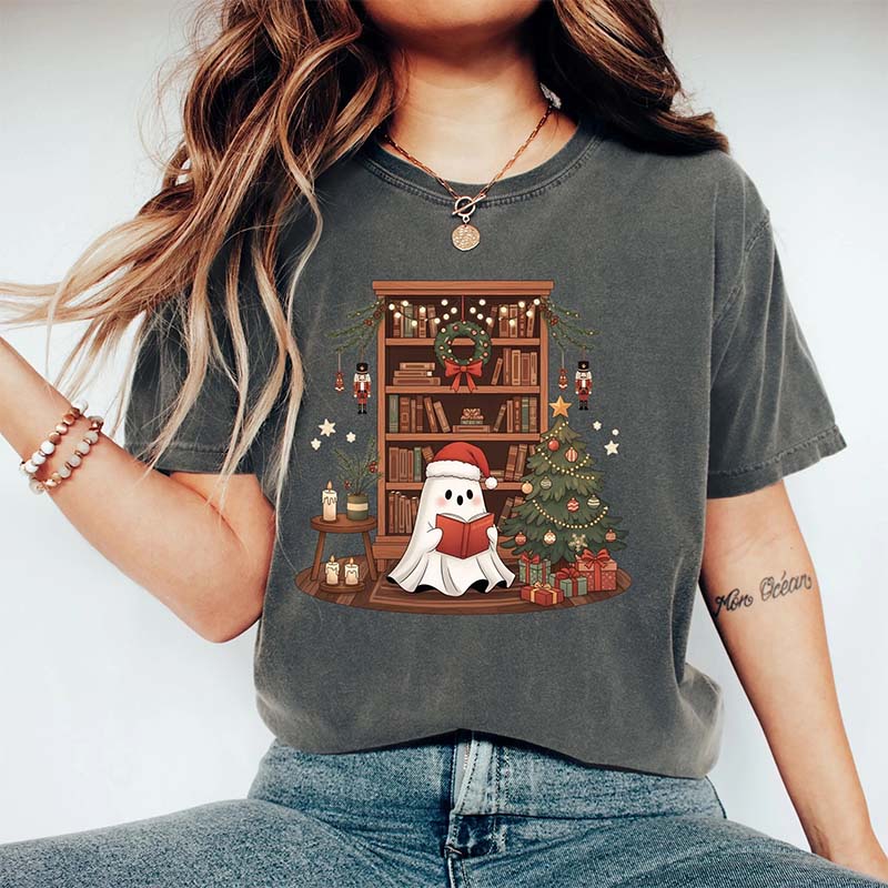 Comfort Colors Cute Ghost Reading Book Christmas T-Shirt