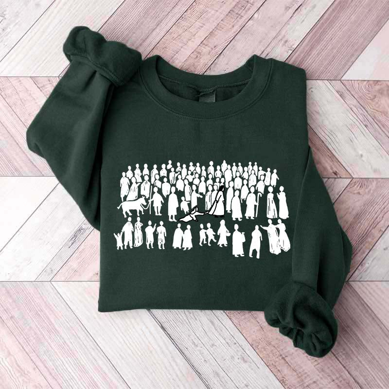 Woman Touches Religous Sweatshirt